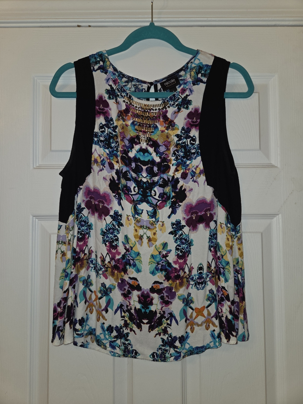 Nicole by Nicole Miller Multicolor Floral Sleeveless Blouse with Black Sides